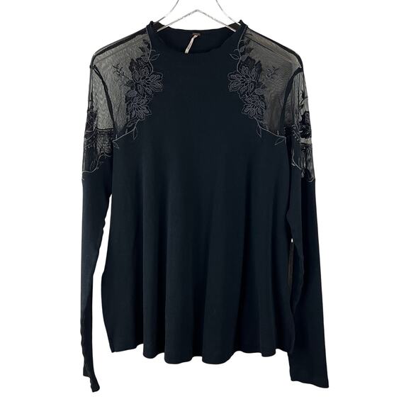 Free People Daniella Floral Embroidered Sheer Shoulder Ribbed Tunic Size M - Picture 3 of 8